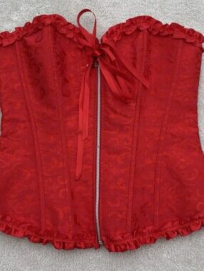 Adore Me Size Large Women’s Red Satin Corset, Lace-Up Back With Zipper Front
